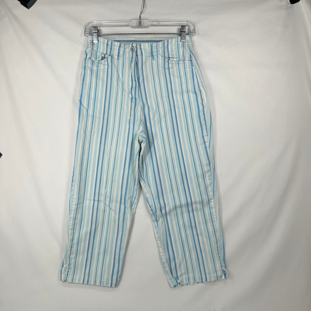 Vintage Basic Editions Blue & White Striped High Waisted Cropped Pants – Size 8